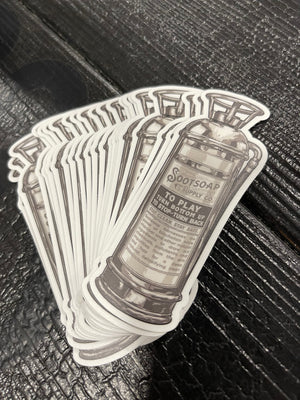 SOOTSOAP vintage extinguisher sticker - 4"h, custom leather finish